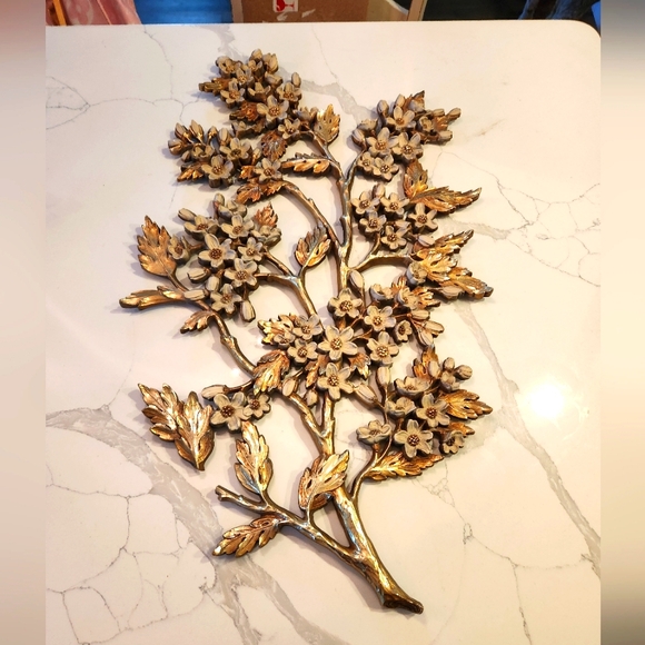 Vintage 1966 MCM Floral Dogwood Blossom Spray Wall Decor - Picture 1 of 7